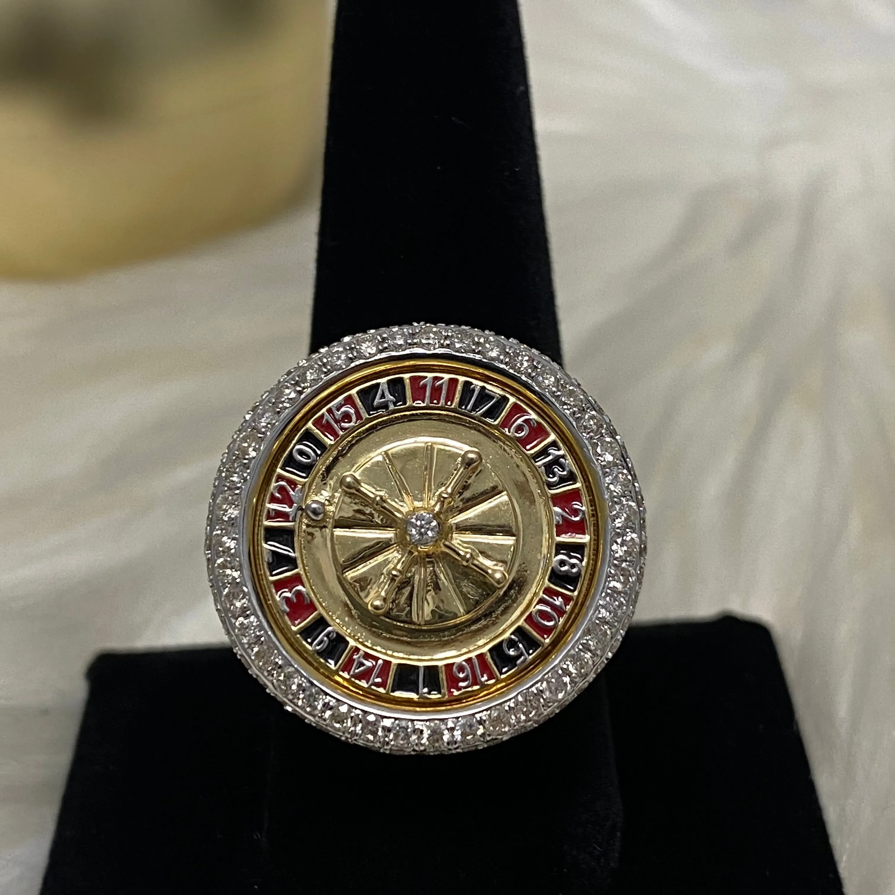 10K Yellow Gold Diamond Casino Roulette Ring 4.87Ct Dia / 21.6gr / Size 10