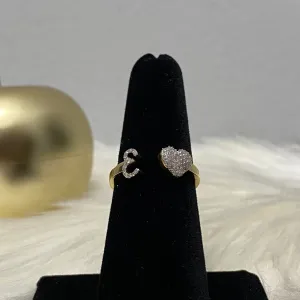 10K Yellow Gold Diamond Heart - Letter E Ring 0.17Ct Dia / 1.6gr / Size 6.5