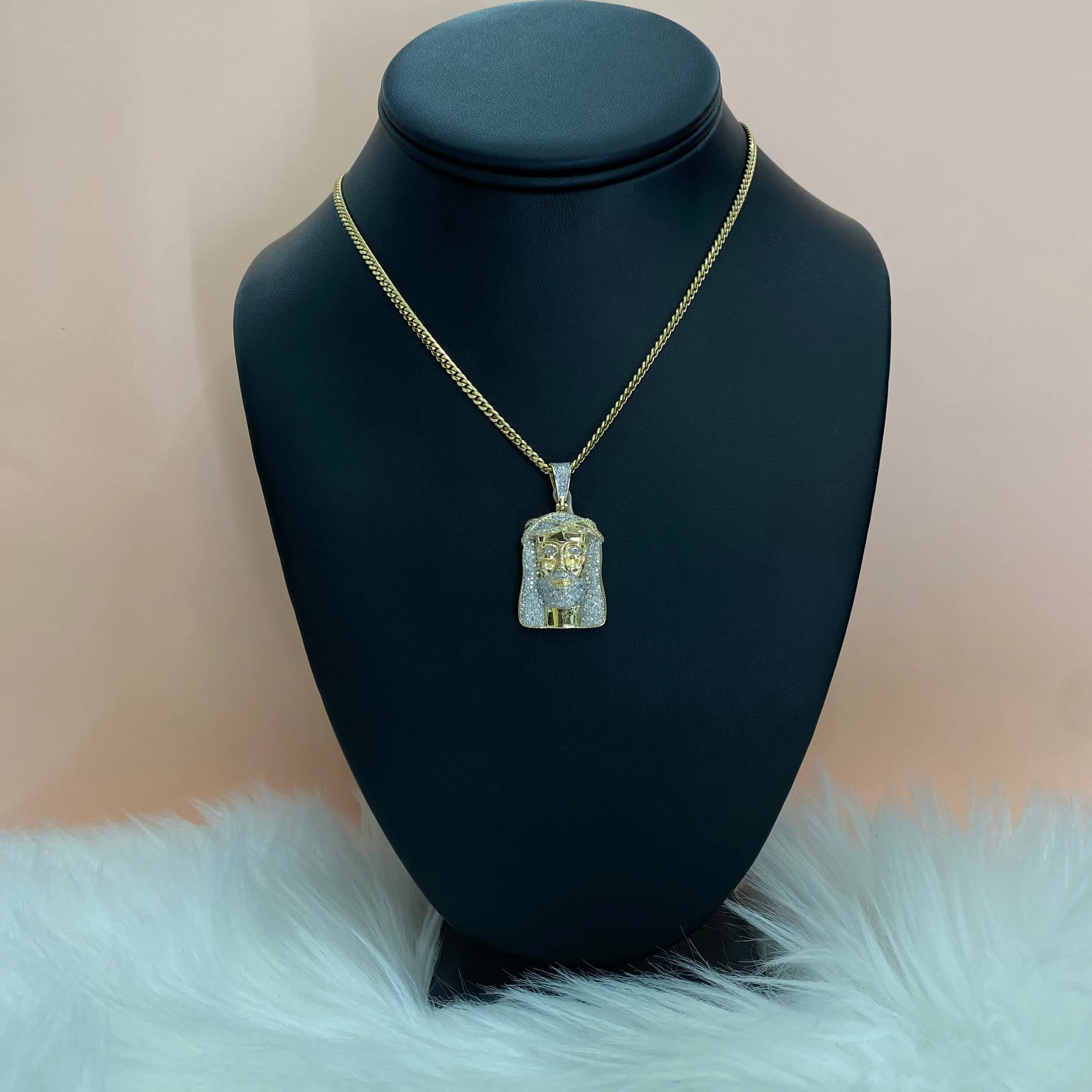 10K Yellow Gold Diamond Jesus Face Pendant / 1.41Ct Dia / 7.1gr