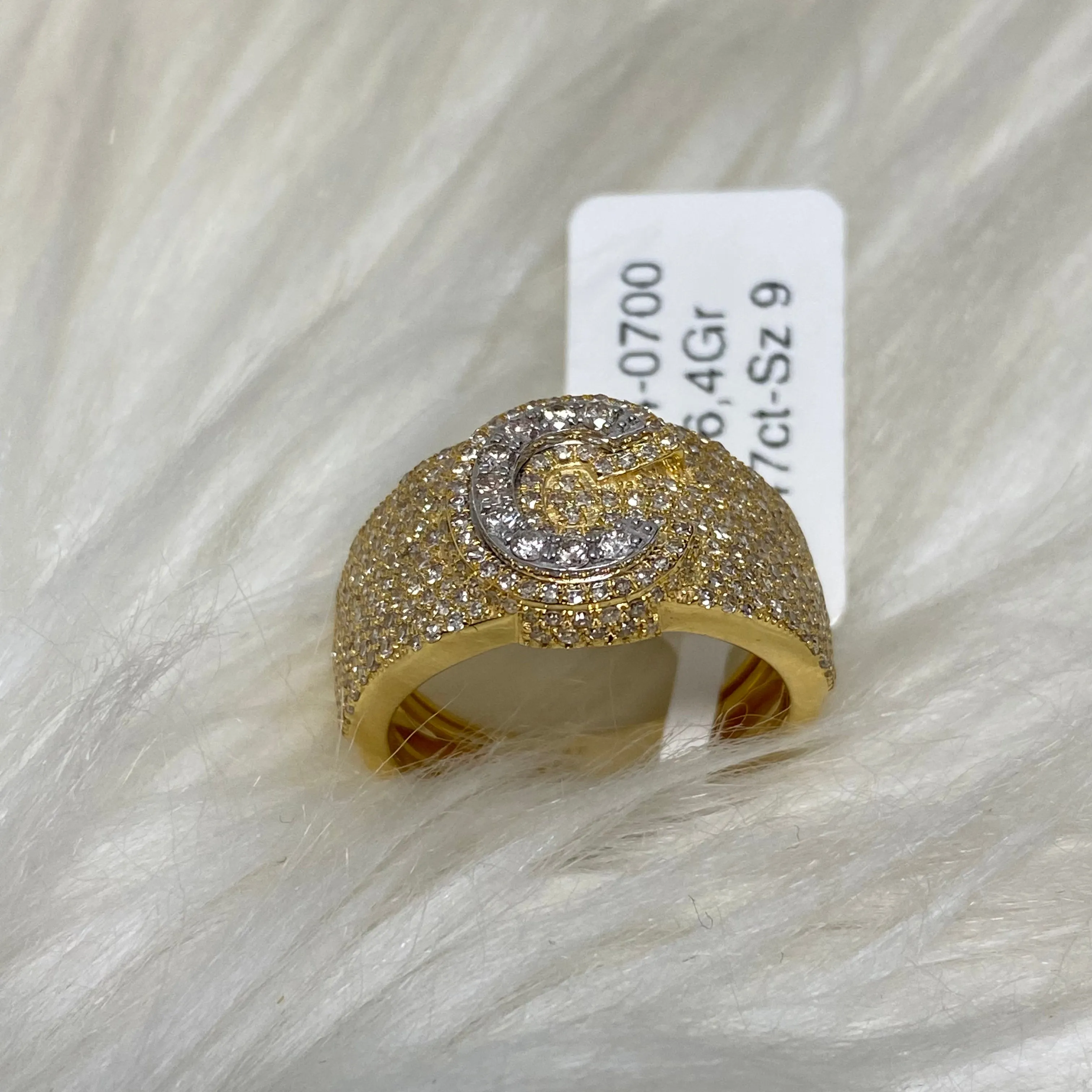 10K Yellow Gold Diamond Letter C Ring 1.47Ct Dia / 6.4gr / Size 9