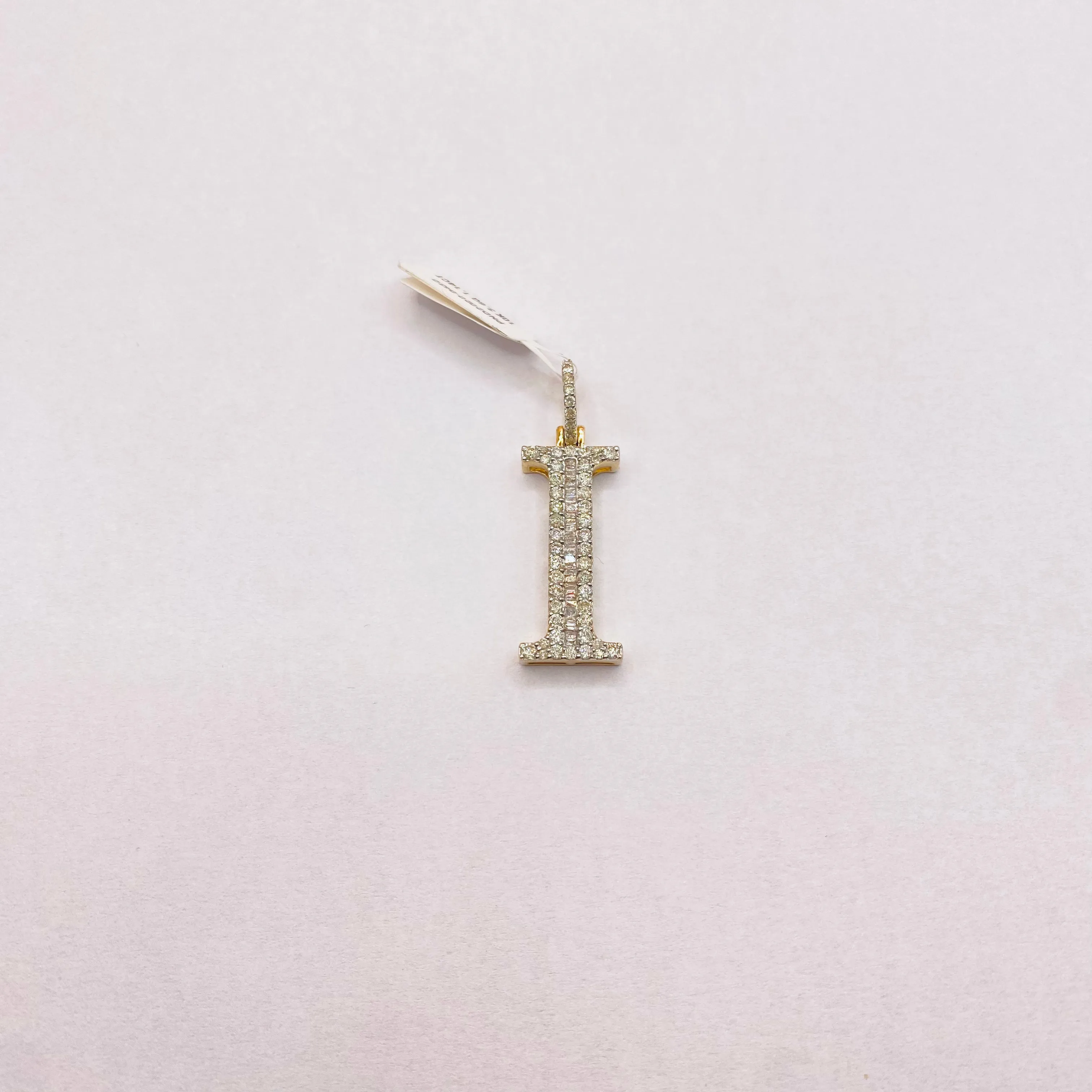 10K Yellow Gold Diamond Letter I Pendant / 3.6gr