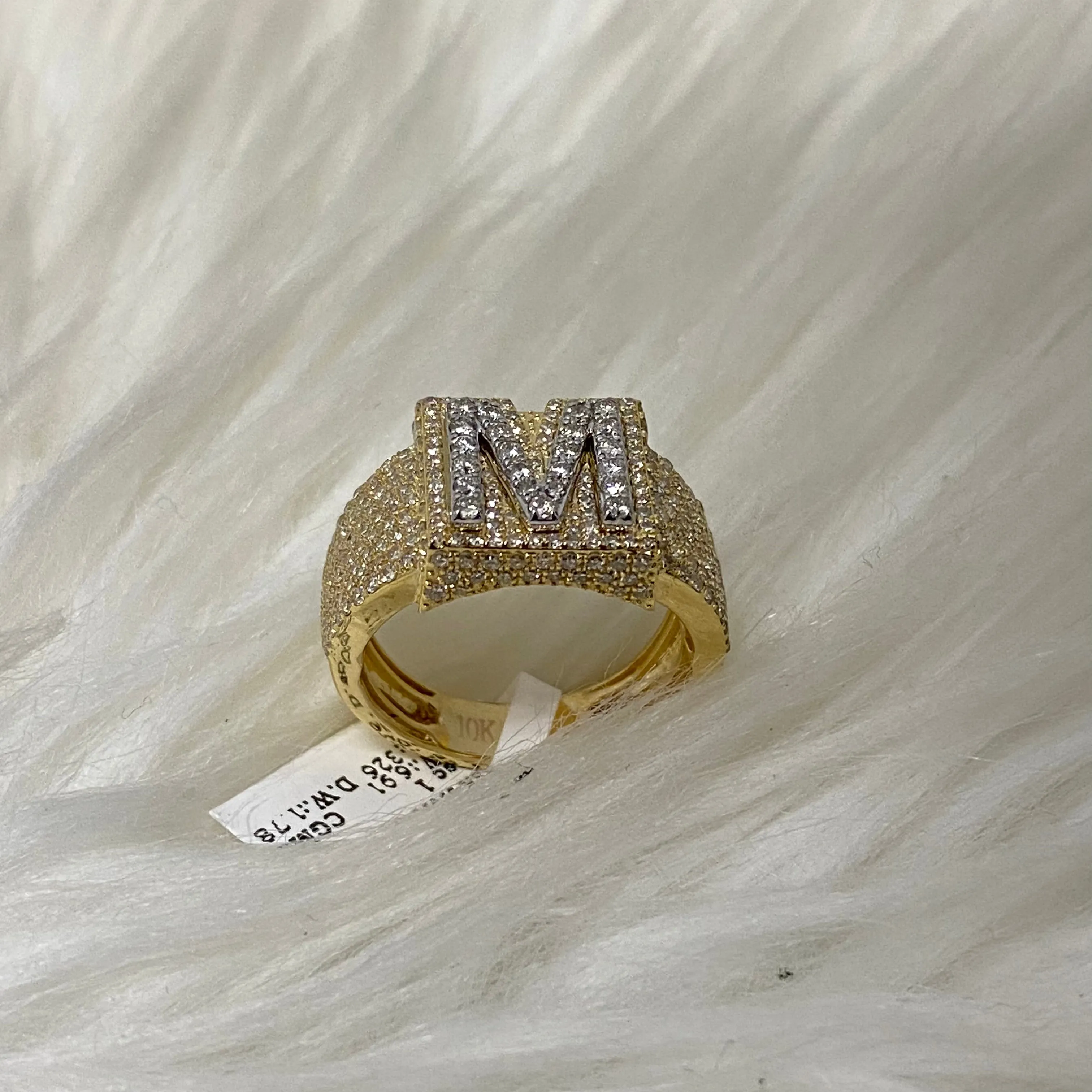 10K Yellow Gold Diamond Letter M Ring 1.78Ct Dia / 6.9gr / Size 9