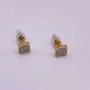 10K Yellow Gold Diamond Square Stud Earrings 0.23Ct / 1gr