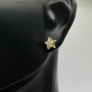 10K Yellow Gold Diamond Star Stud Earrings 0.06Ct / 1gr