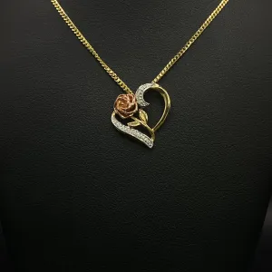 10K Yellow - Rose Gold Diamond Heart Jewelry Set / 4.2gr / 1.4mm / 18in