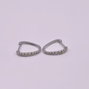 14K White Gold Diamond Luxury Hoop Earrings 0.48Ct / 1.7gr