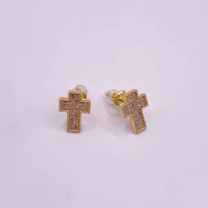 14K Yellow Gold Diamond Cross Stud Earrings 0.25Ct / 1.7gr