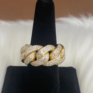 14K Yellow Gold Diamond Cuban Ring 7Ct Dia / 29.5gr / Size 8.5