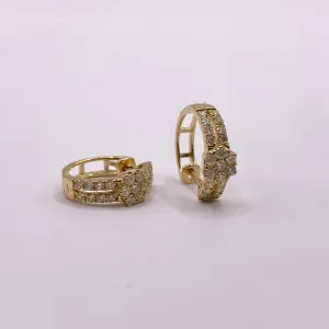 14K Yellow Gold Diamond Flower Luxury Hoop Earrings 0.48Ct / 1.8gr