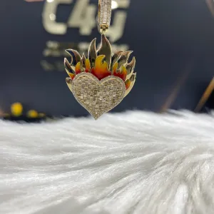 14K Yellow Gold Diamond Heart On Fire Pendant 1.02Ct Dia / 6.2gr