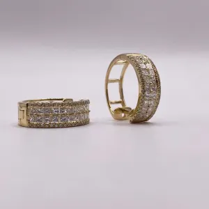 14K Yellow Gold Diamond Luxury Hoop Earrings 1.02Ct / 2.7gr