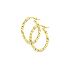 9ct Gold 16mm Cable Twisted Oval Hoop Earrings