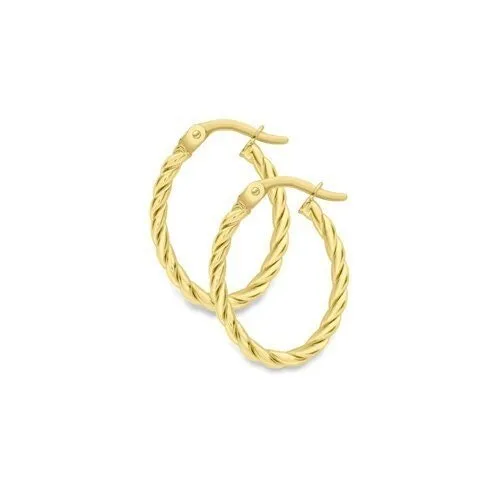 9ct Gold 16mm Cable Twisted Oval Hoop Earrings