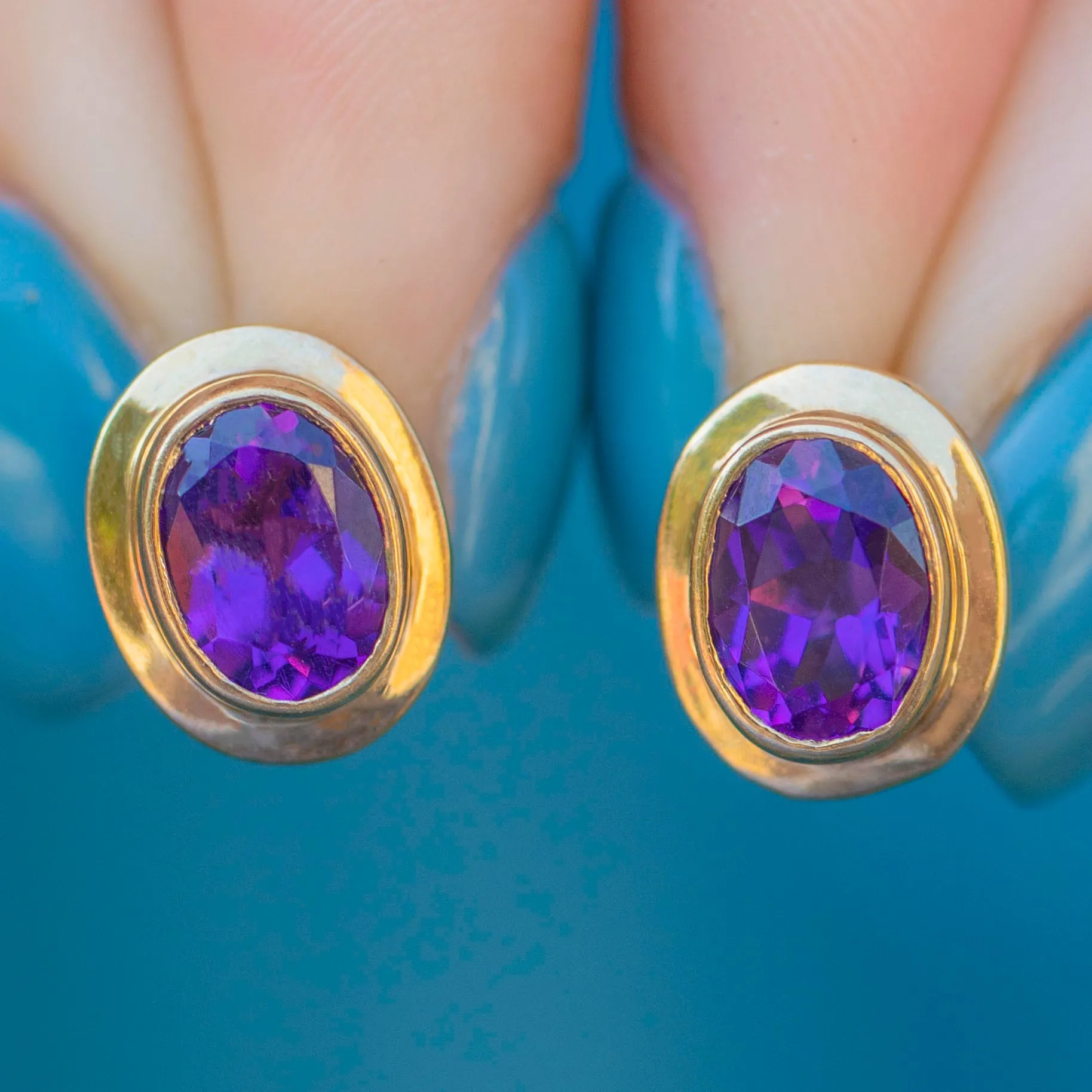 9ct Gold Amethyst Stud Earrings, 1.28ct