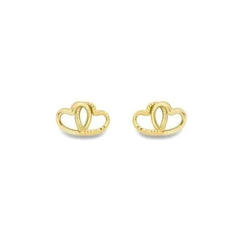 9ct Gold Double Heart Stud Earrings, Dual Love Charm, 7mm, 0.50g, Gift Box Included