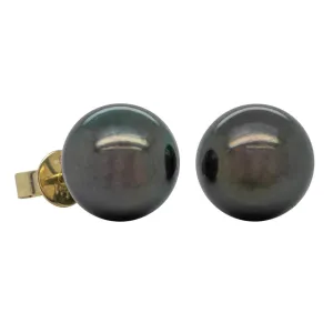 9ct Yellow Gold Tahitian Pearl Stud Earrings