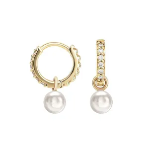 9k Diamond Story Hoops   Round Pearl Drops