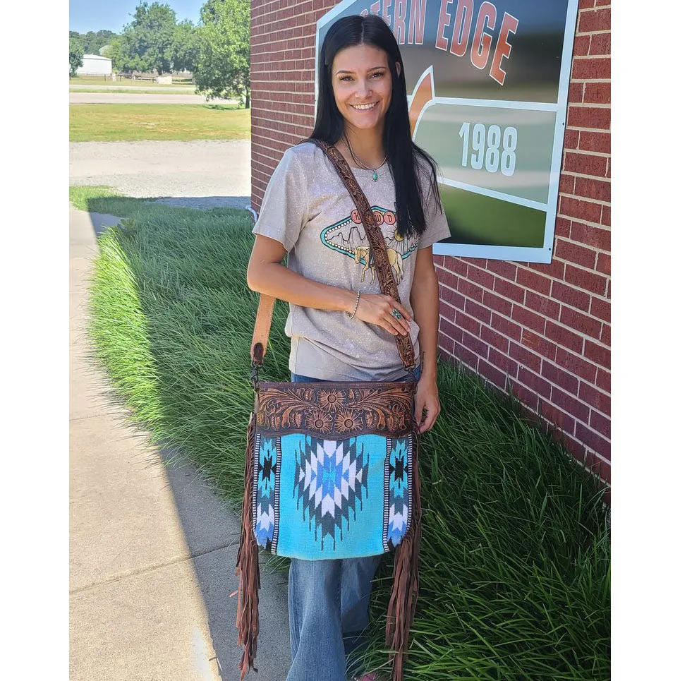 American Darling Turquoise Fringe Blanket Purse