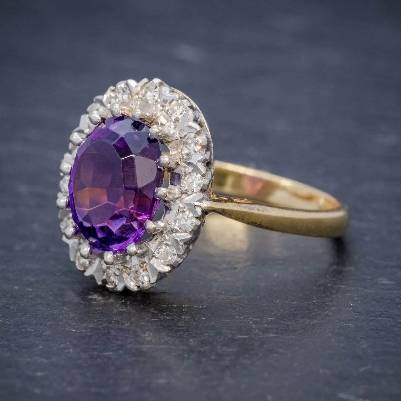 Antique Edwardian Amethyst Diamond Ring 18Ct Gold 3.25Ct Amethyst Circa 1915