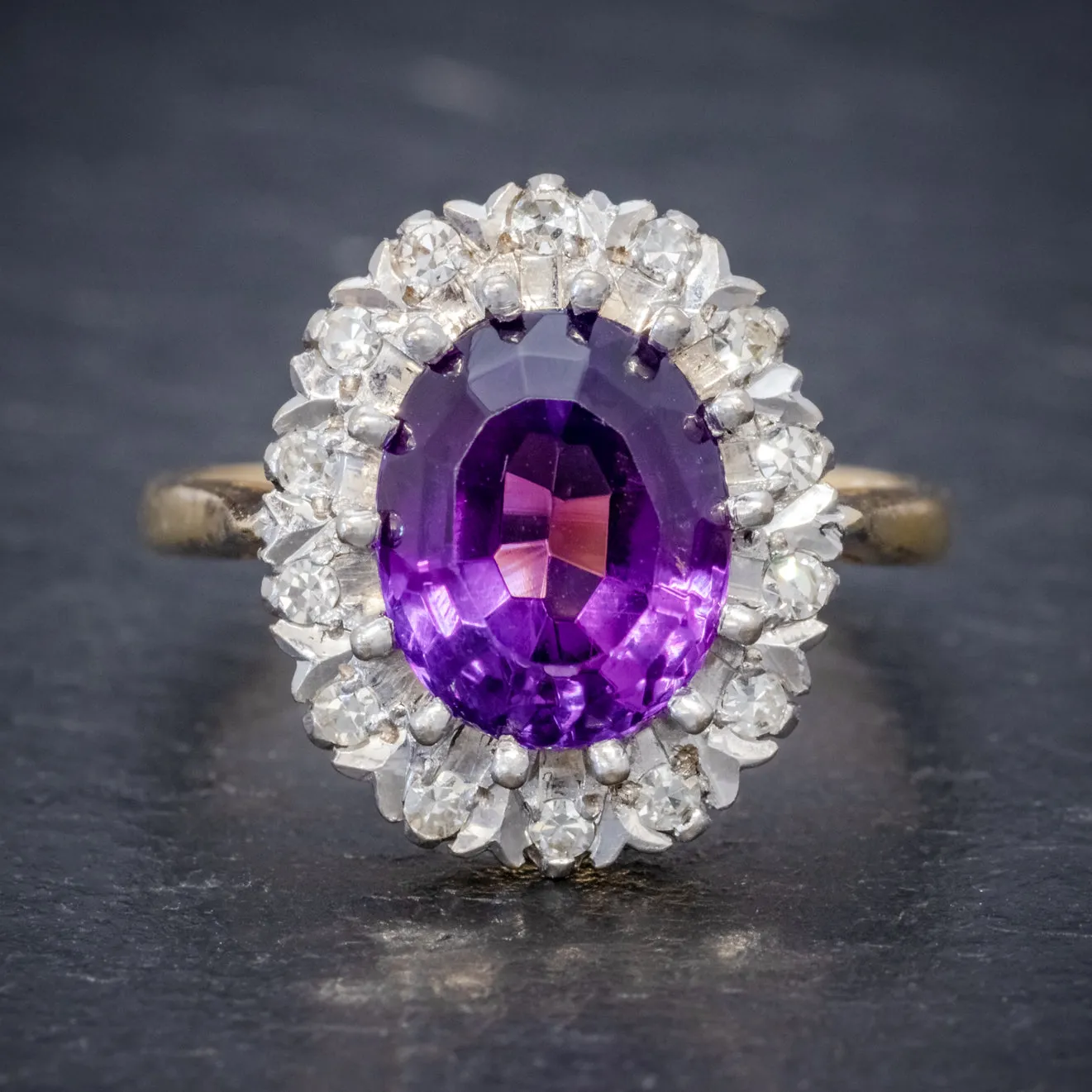 Antique Edwardian Amethyst Diamond Ring 18Ct Gold 3.25Ct Amethyst Circa 1915