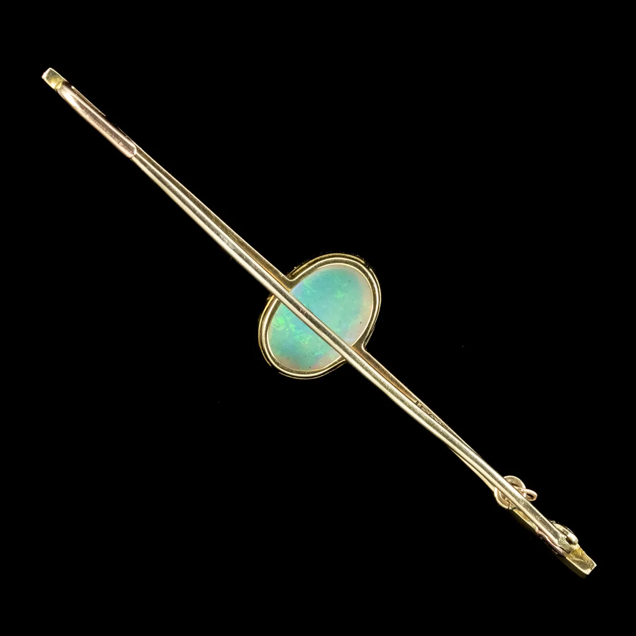 Antique Edwardian Opal Bar Brooch 3.5ct Opal 15ct Gold