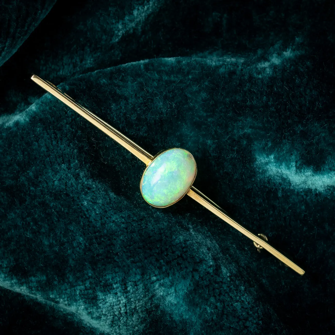 Antique Edwardian Opal Bar Brooch 3.5ct Opal 15ct Gold