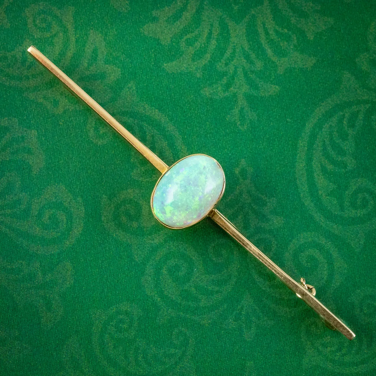 Antique Edwardian Opal Bar Brooch 3.5ct Opal 15ct Gold