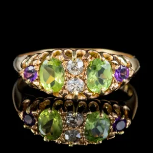 Antique Edwardian Suffragette Ring 18Ct Gold Amethyst Diamond Peridot Dated 1907