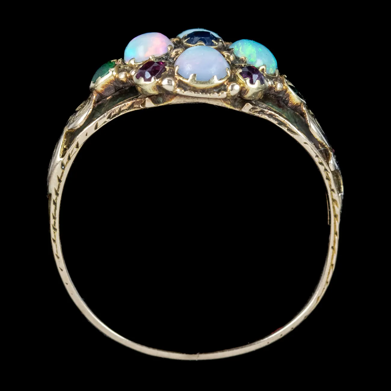 Antique Georgian Opal Sapphire Ruby Cluster Ring