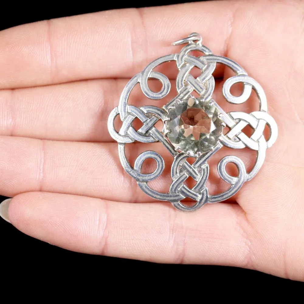 Antique Scottish Silver Pendant Citrine Stone Celtic