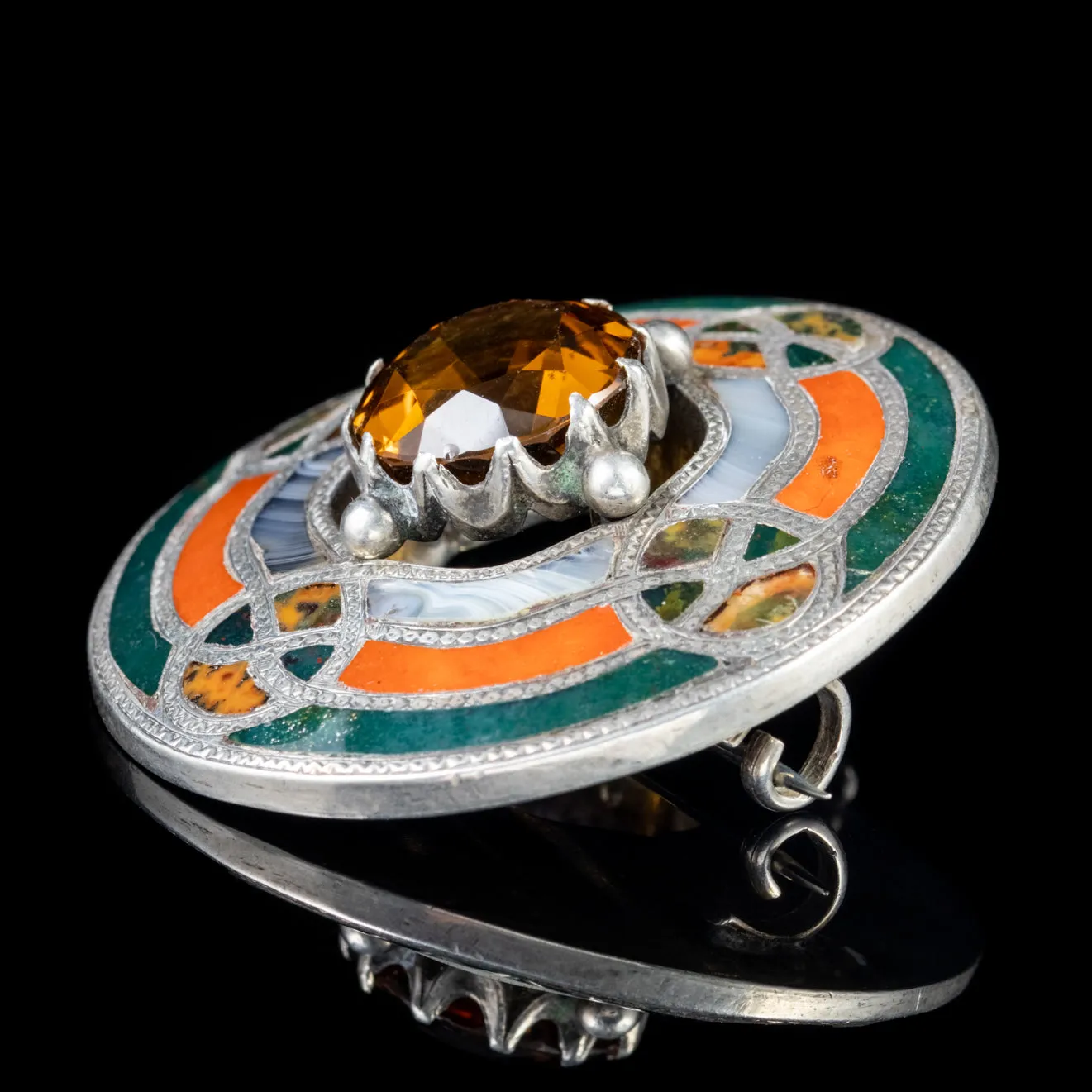 Antique Scottish Victorian Cairngorm Agate Brooch Silver Dated 1869