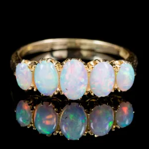 Antique Victorian Natural Opal Five Stone Ring 18Ct Gold Circa 1900