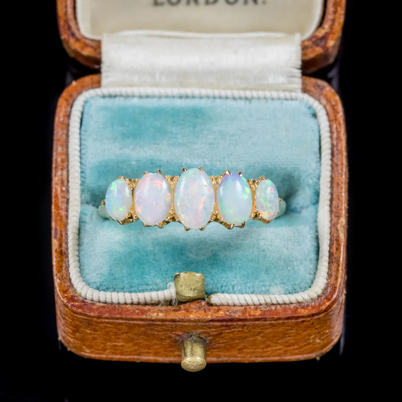 Antique Victorian Natural Opal Five Stone Ring 18Ct Gold Circa 1900