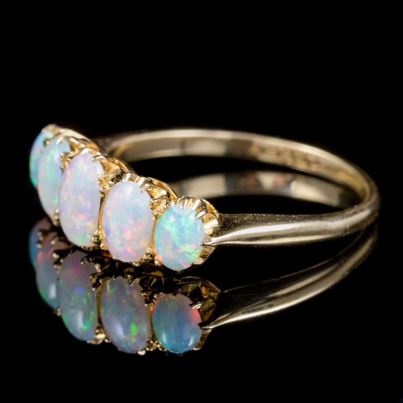 Antique Victorian Natural Opal Five Stone Ring 18Ct Gold Circa 1900