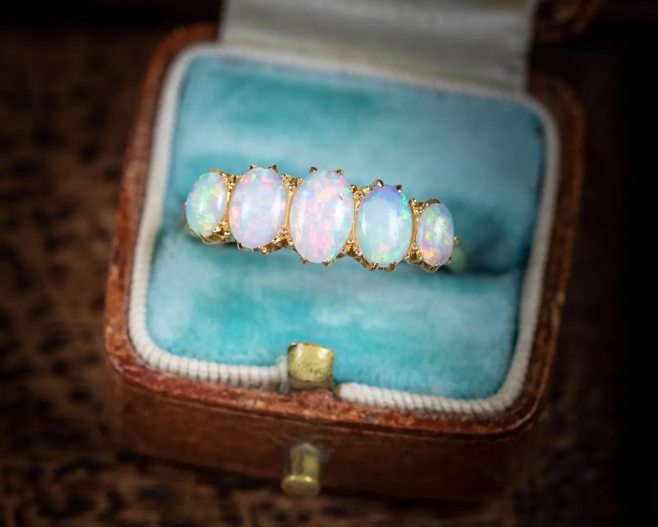 Antique Victorian Natural Opal Five Stone Ring 18Ct Gold Circa 1900