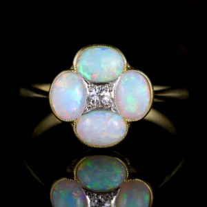 Antique Victorian Opal Diamond Ring 18Ct Platinum Circa 1880