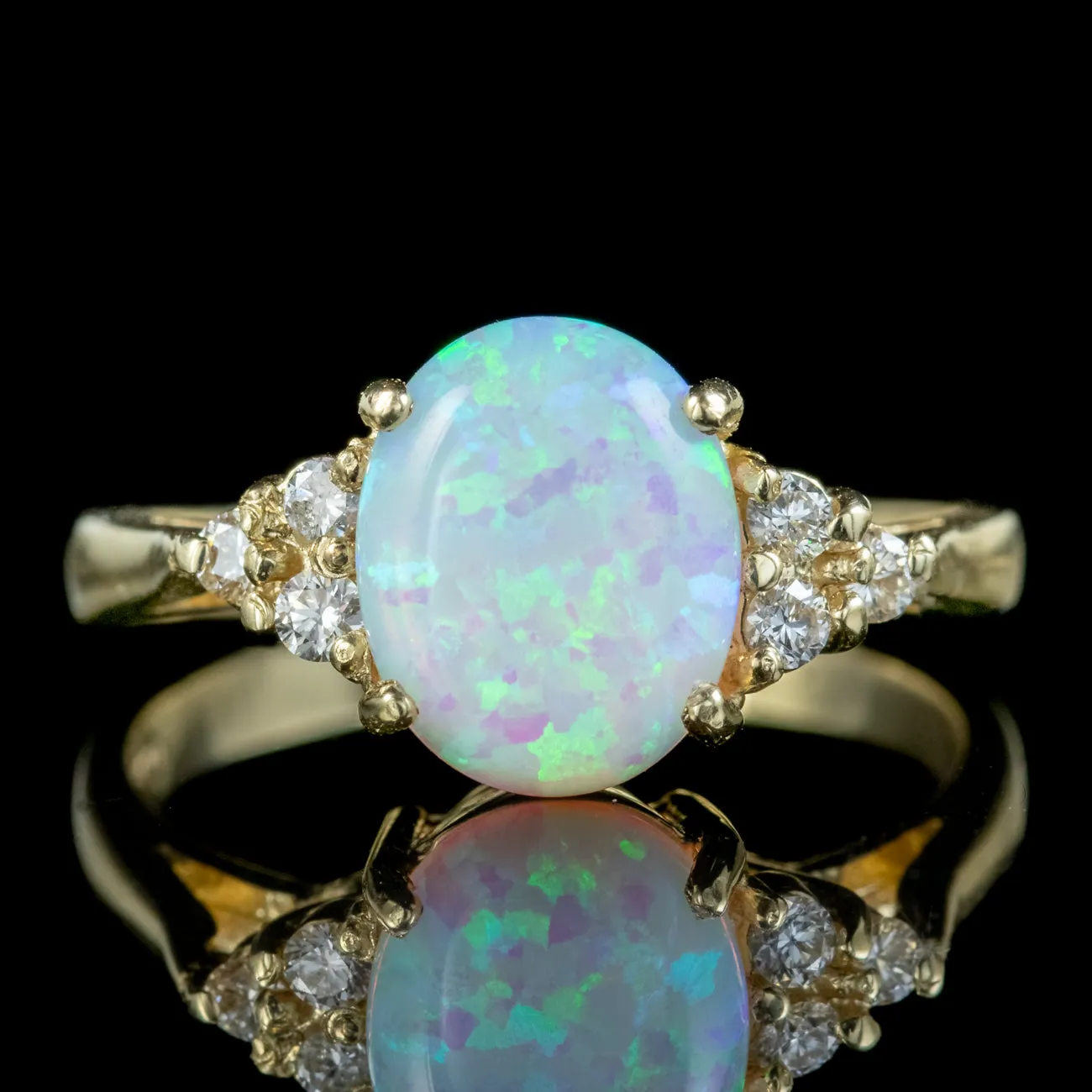 Art Deco Style Opal Diamond Ring 9ct Gold 3ct Opal