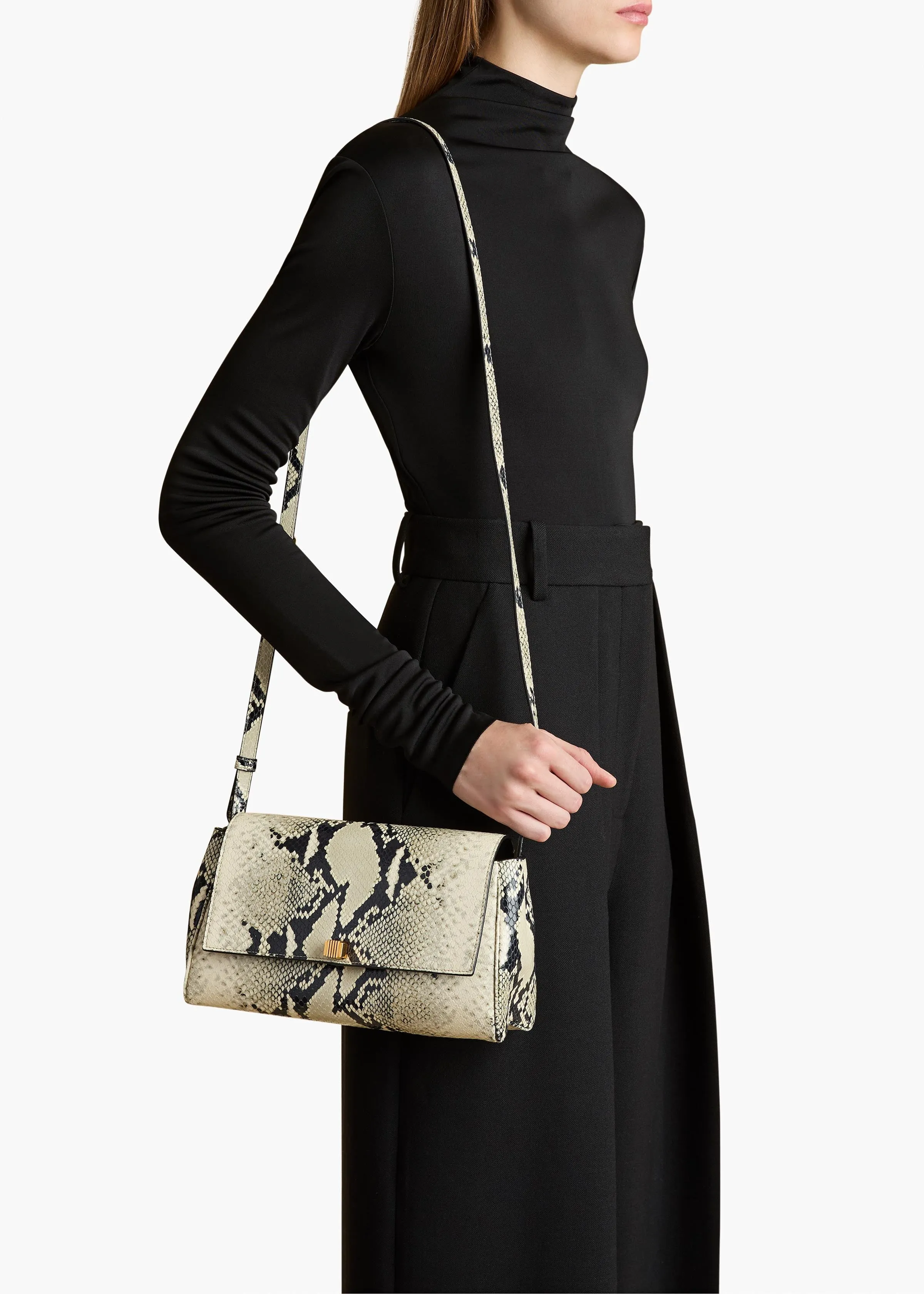 Audrey Crossbody Bag in Natural Python-Embossed Leather