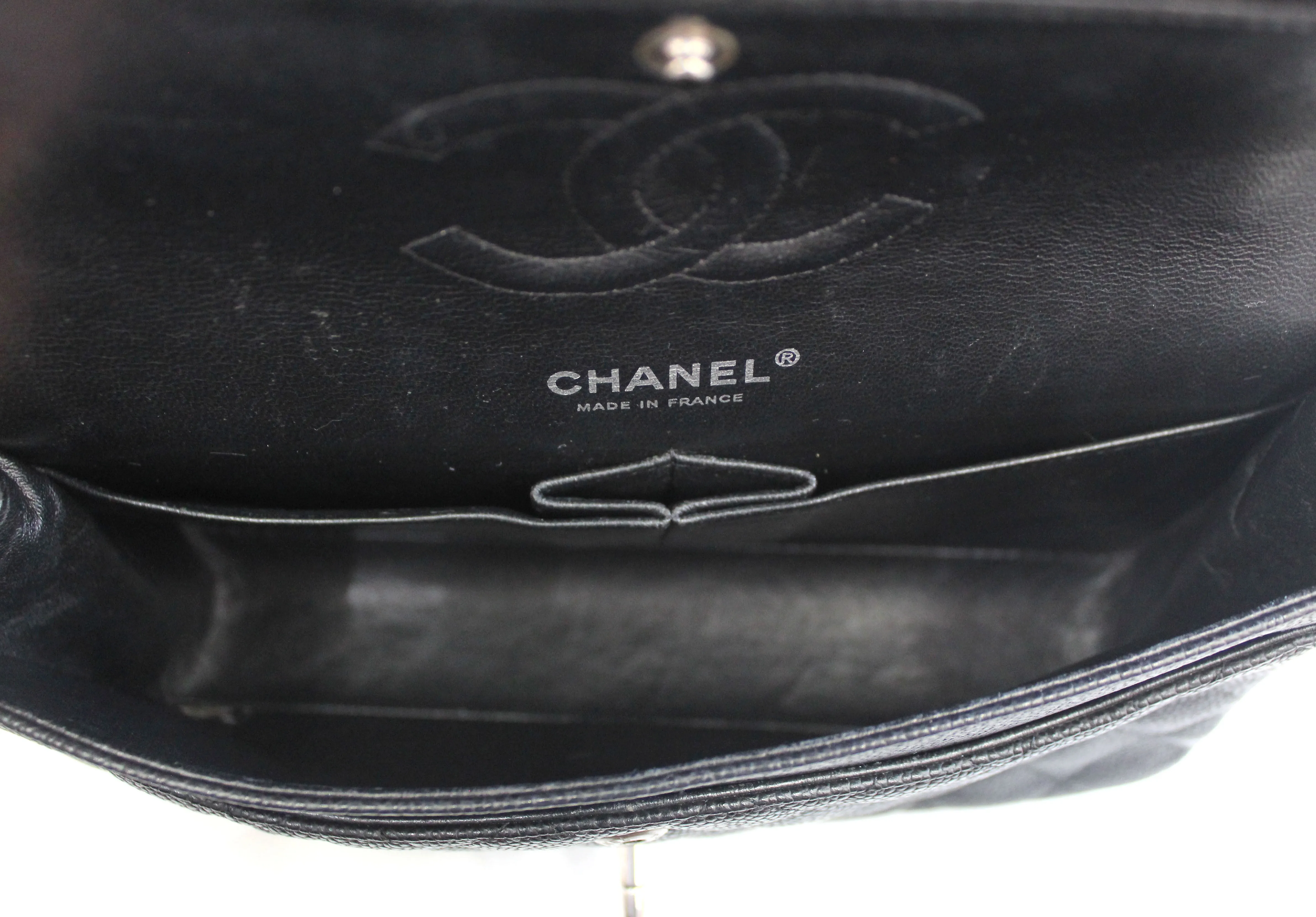 Authentic Chanel Classic Black Caviar Leather Medium Double Flap bag