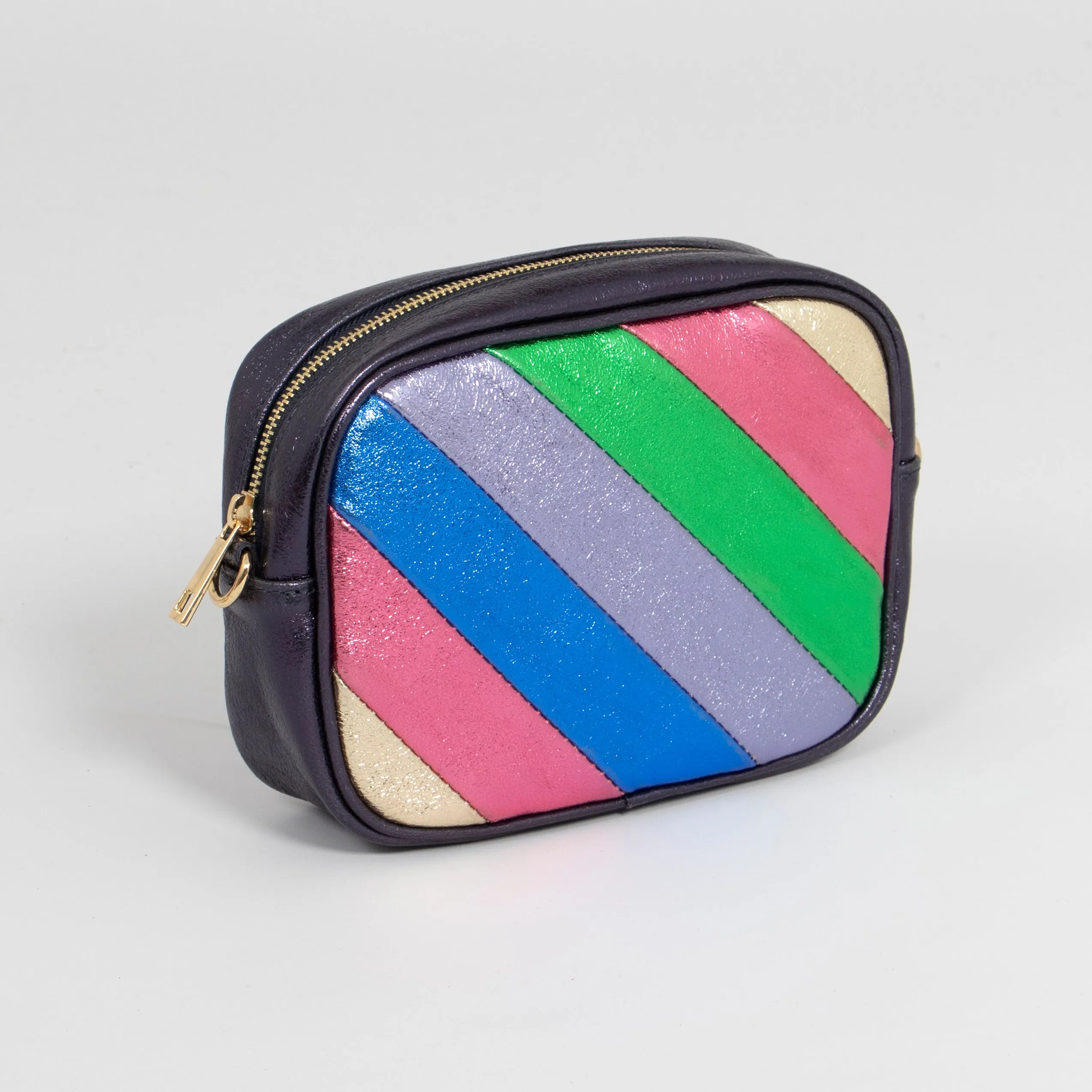 Beau - Italian Leather Crossbody Bag - Navy Blue Rainbow, Metallic