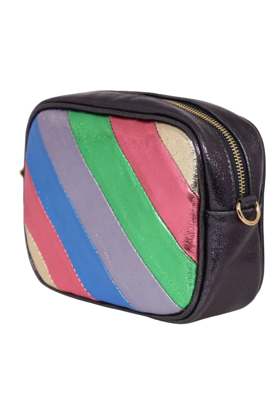 Beau - Italian Leather Crossbody Bag - Navy Blue Rainbow, Metallic