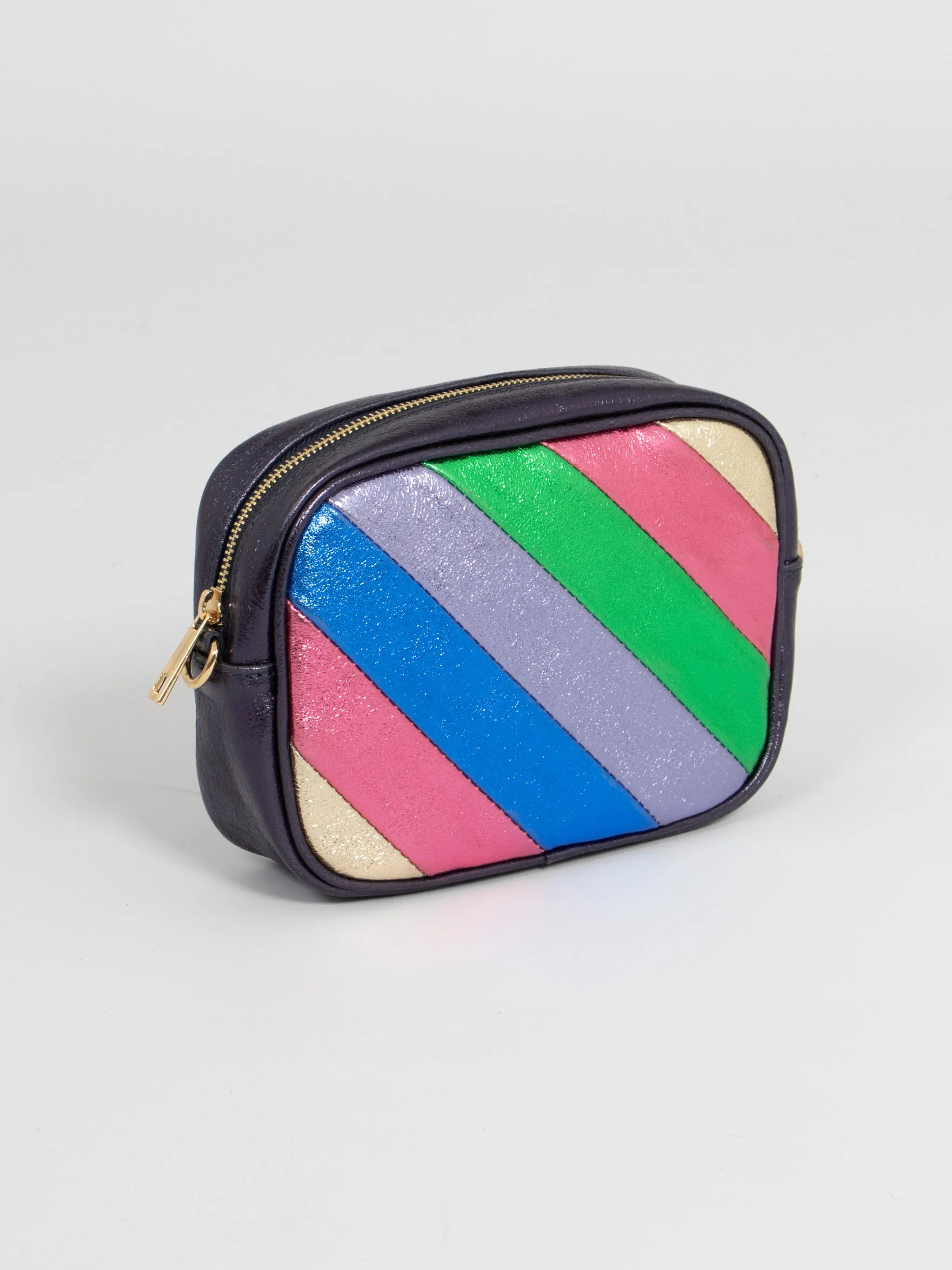 Beau - Italian Leather Crossbody Bag - Navy Blue Rainbow, Metallic