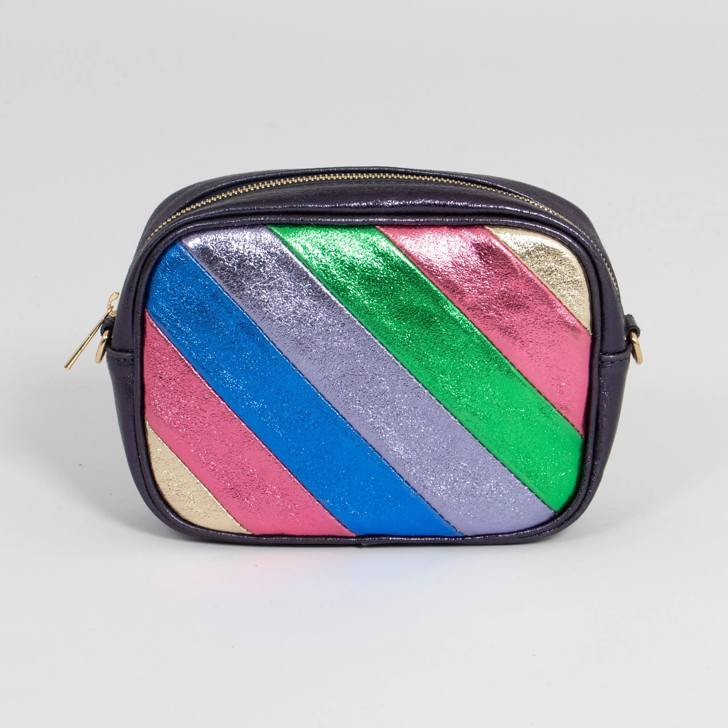 Beau - Italian Leather Crossbody Bag - Navy Blue Rainbow, Metallic