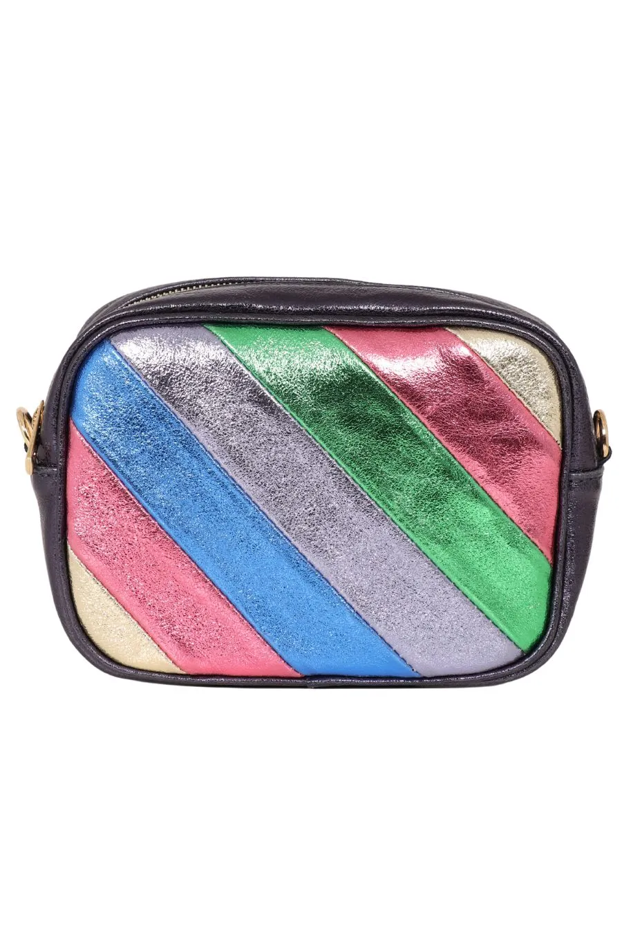 Beau - Italian Leather Crossbody Bag - Navy Blue Rainbow, Metallic