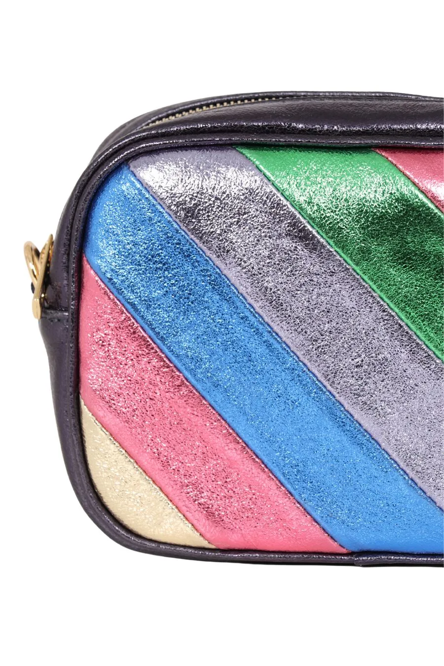 Beau - Italian Leather Crossbody Bag - Navy Blue Rainbow, Metallic