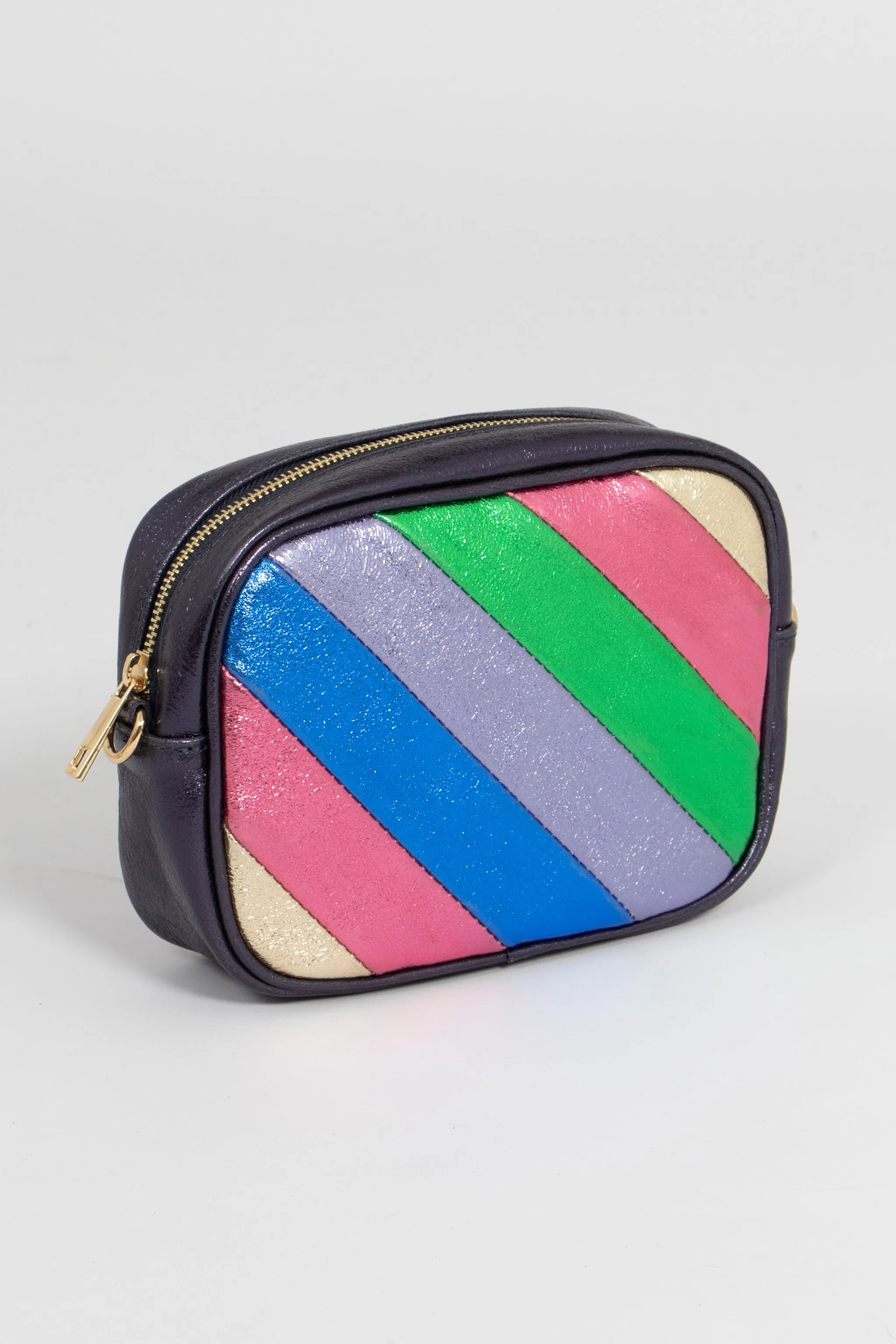 Beau - Italian Leather Crossbody Bag - Navy Blue Rainbow, Metallic