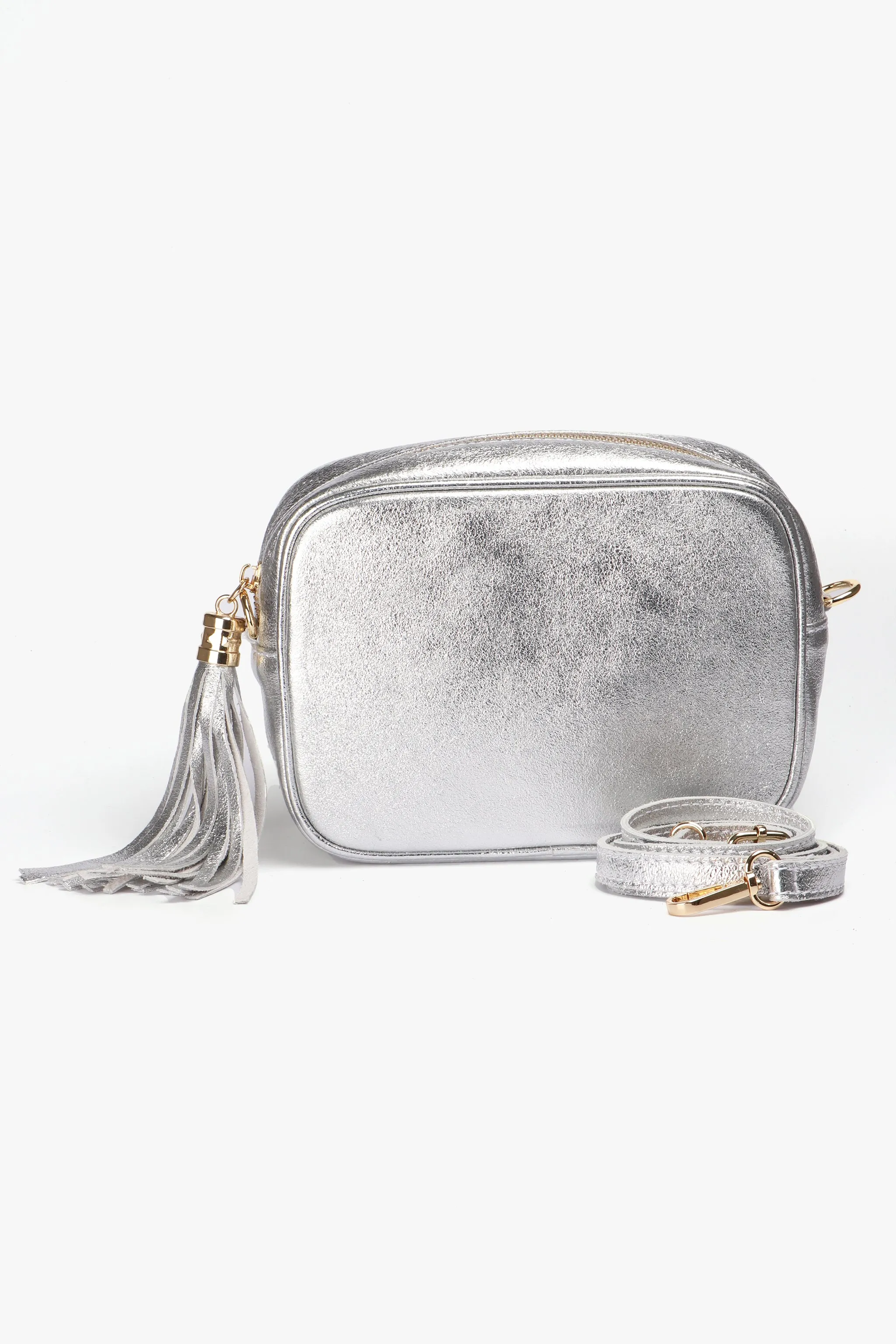 Beau - Italian Leather Crossbody Bag - Silver, Metallic