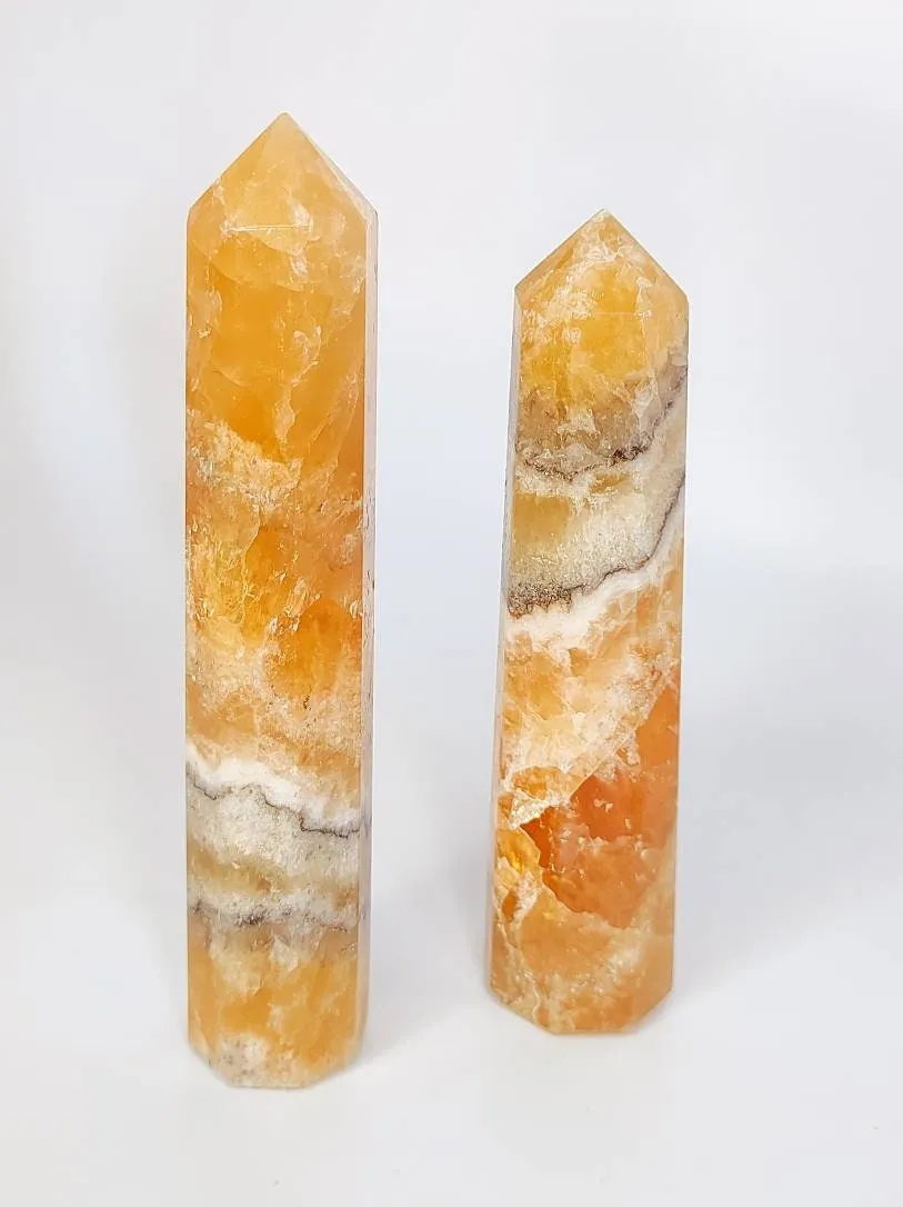 Beautiful Banded Honey Calcite Crystal Towers