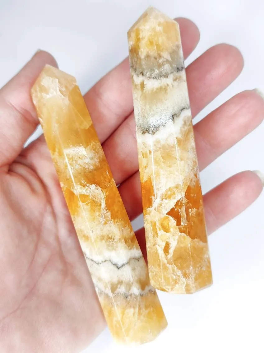 Beautiful Banded Honey Calcite Crystal Towers