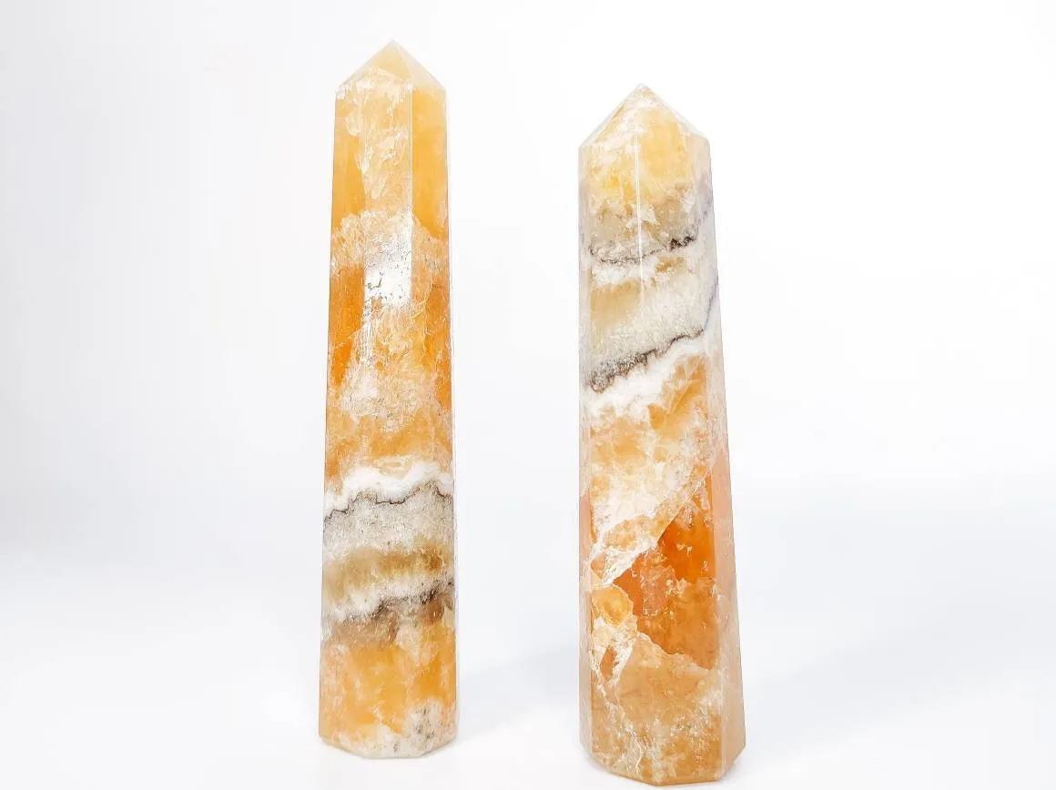 Beautiful Banded Honey Calcite Crystal Towers